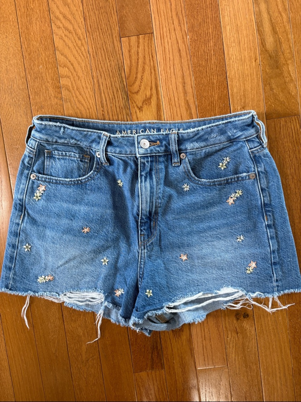 American Eagle Mom Shorts Embroidered Floral Denim Cutoff Shorts Size 8